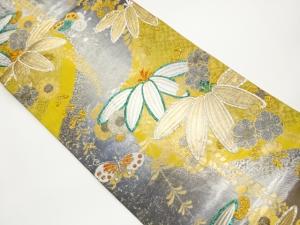 モール引箔笹に梅・藤・蝶模様織出し袋帯